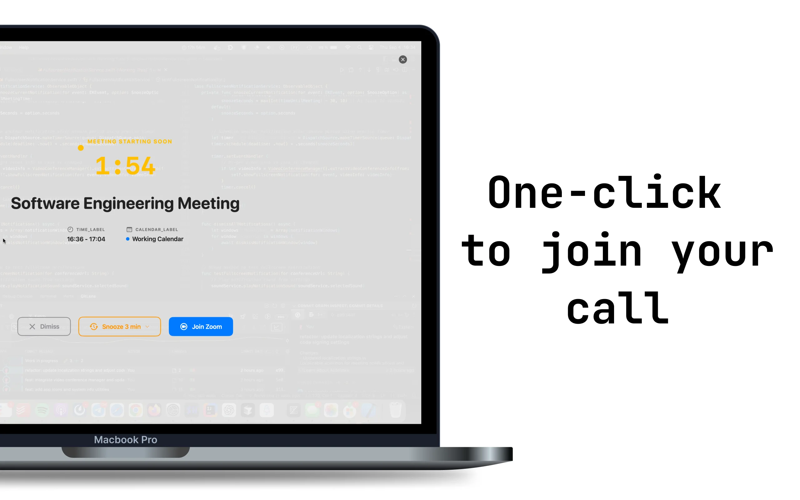 Meeting alert UI with one-click join button