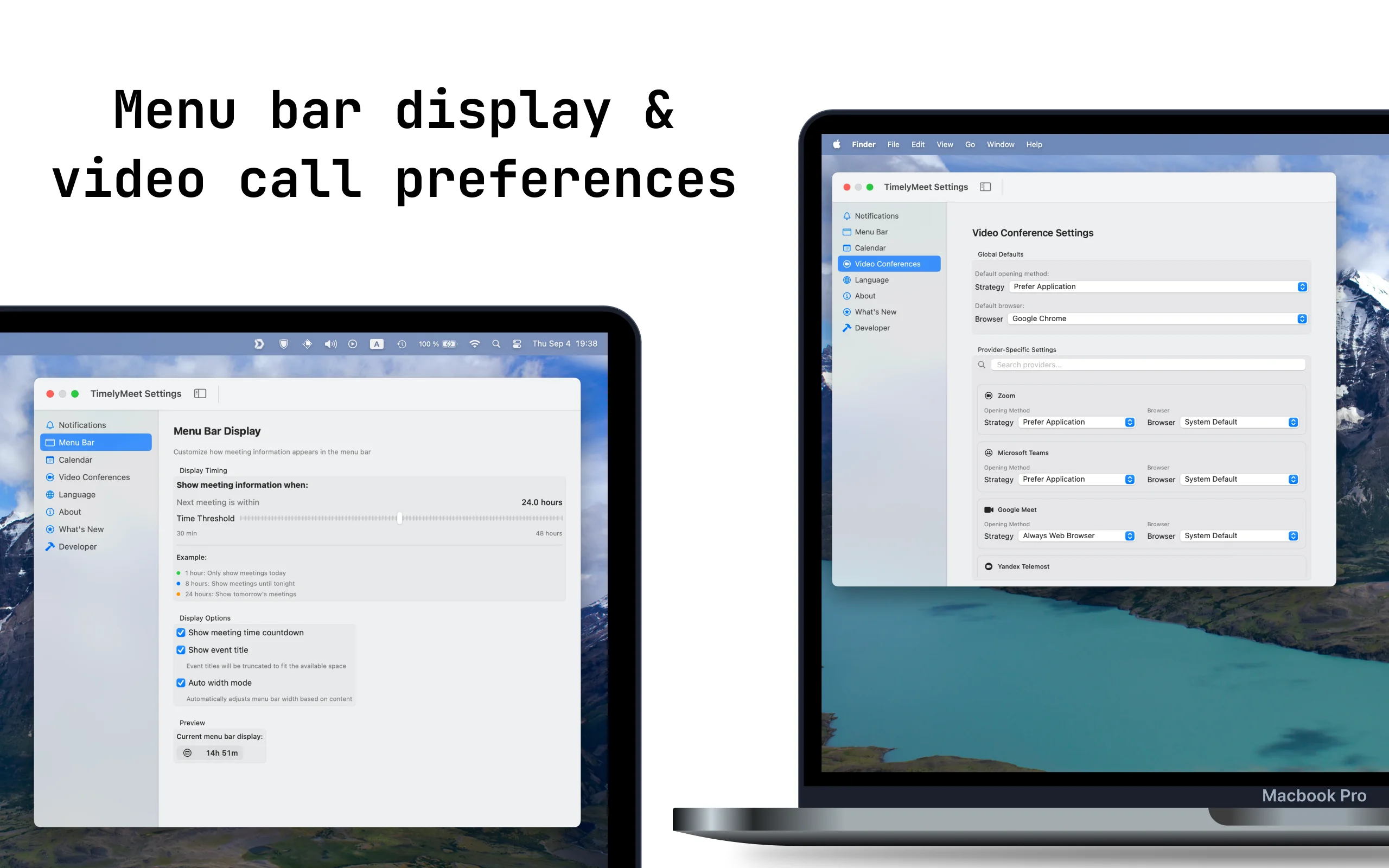 TimelyMeet settings and preferences